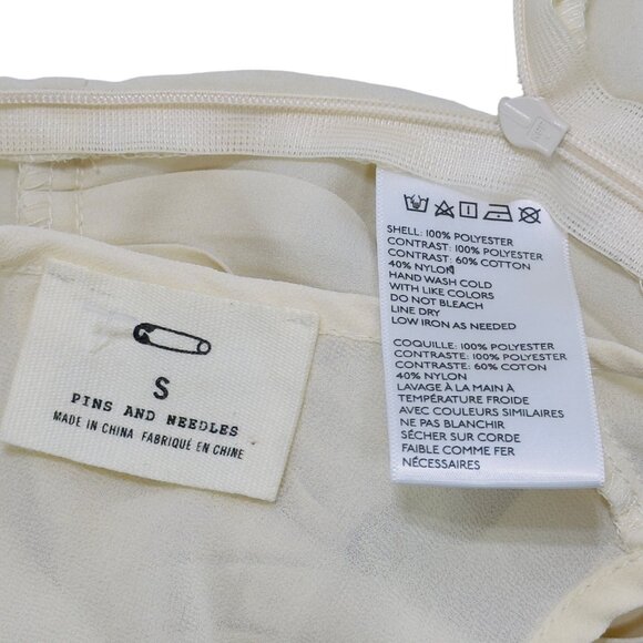 PINS AND NEEDLES Women's Top Beige Sleeveless Pleats Peplum Lace Contrast Size S - Picture 5 of 6